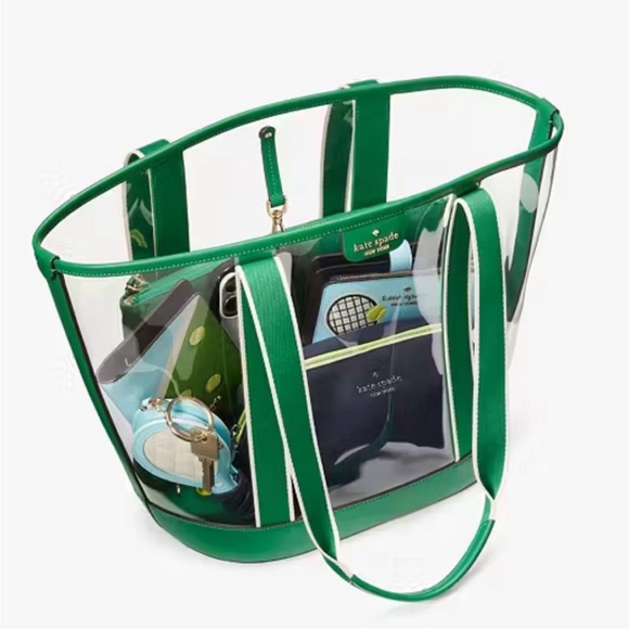 ♠️kate spade Clare Clear See Through Stadium Tote Bag, Green Bean NWT - Picture 6 of 15